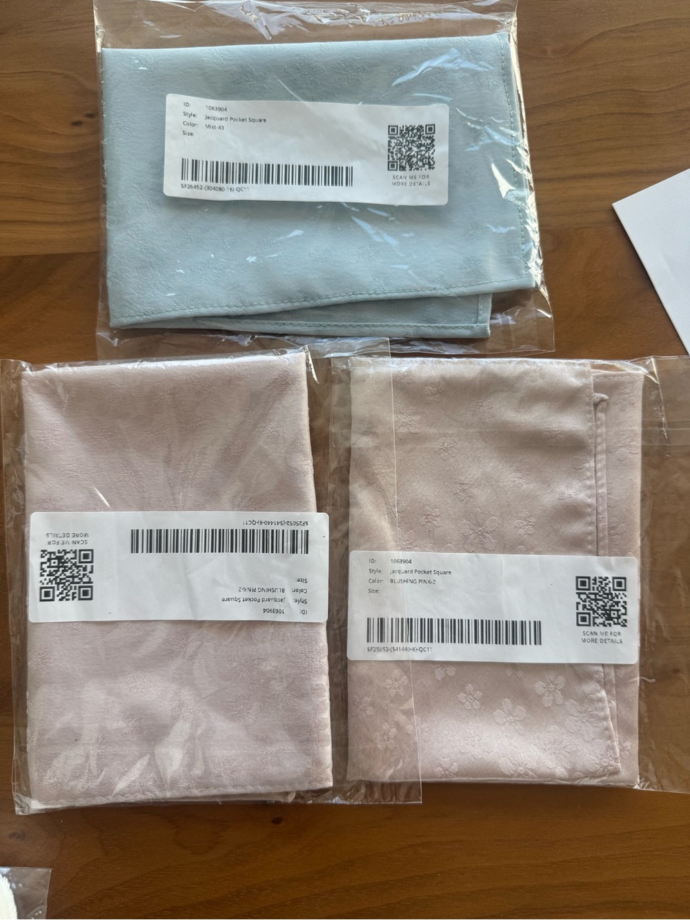4 Azazie Jacquard Pocket Square Set: 1 Light Blue and 3 Blush